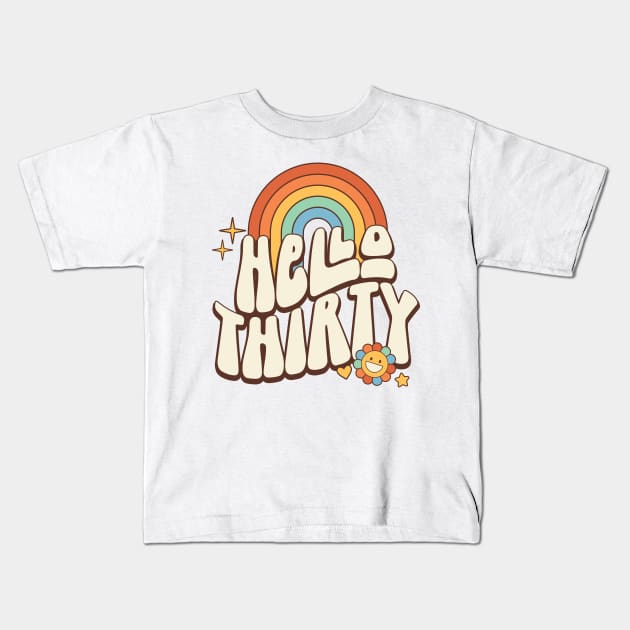 Retro Hello Thirty 30th Birthday Wavy Words Kids T-Shirt by Way Down South